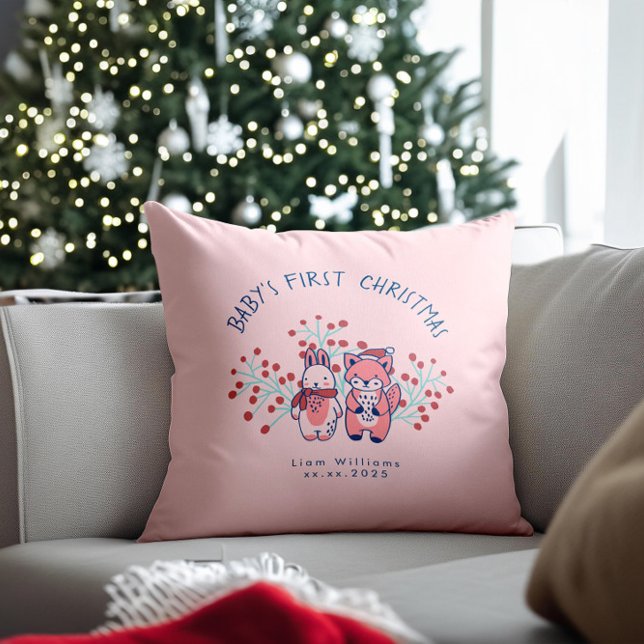 Almofada O Primeiro Natal do Bebê Amigos da Floresta  (Criador carregado)