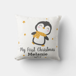 Almofada O primeiro natal do bebê Pinguim bonito em branco