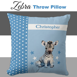 Almofada O quarto do garoto adiciona nome azul-zebra giro