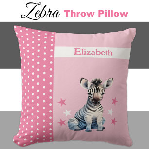 Almofada O quarto do garoto adiciona nome: zebra rosa-rosa-