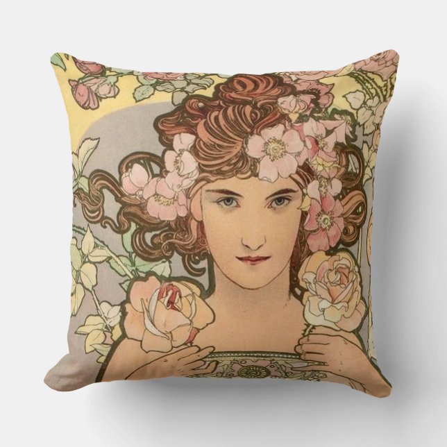 Almofada O rosa por Mucha (Frente)