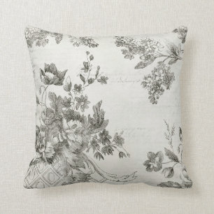 Almofada O roteiro floral preto e branco do vintage imprime