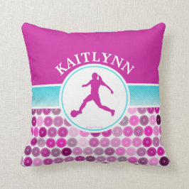 Almofada O roxo retro circunda o futebol das meninas Golly
