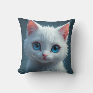 Almofada O sorriso de um gato branco com olhos azuis