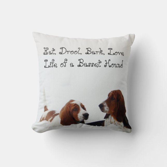 Almofada O travesseiro bonito de Basset Hound "come, Drool, (Frente)