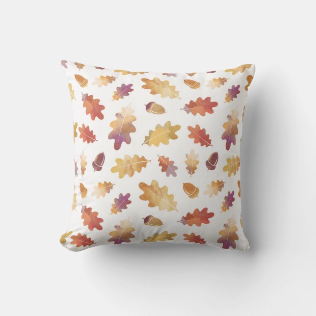 Almofada Oak Leaves & Acorns Design em Roxo e Laranja (Frente)