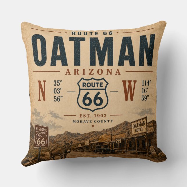 Almofada Oatman Arizona Rota 66 Coordenadas Antigas (Verso)
