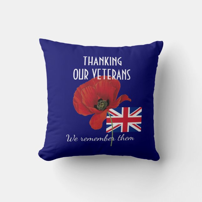 Almofada OBRIGADO VETERANS British UK Poppy (Frente)