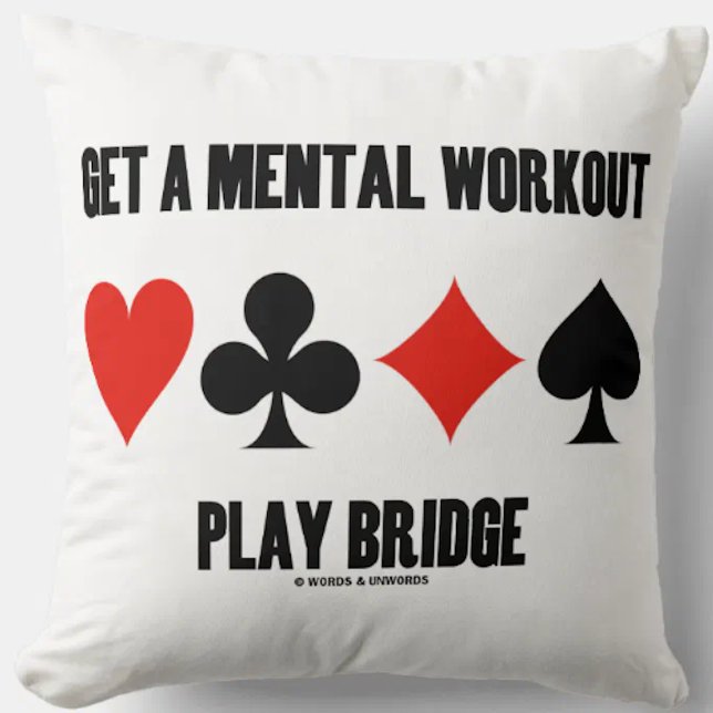 Almofada Obtenha Uma Ponte De Reprodução Mental Quatro Conj (Throw pillow w/ the four card suits for any bridge player who gets a mental workout playing bridge!)