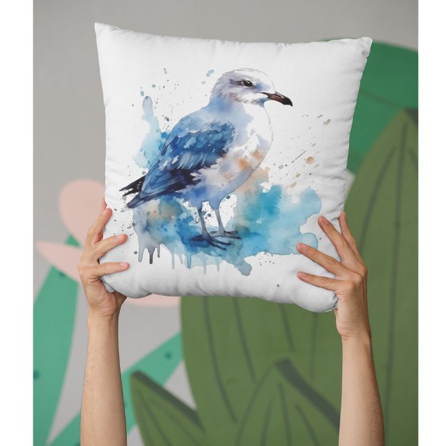 Almofada Ocean Breeze: Watercolor Seagull (Criador carregado)