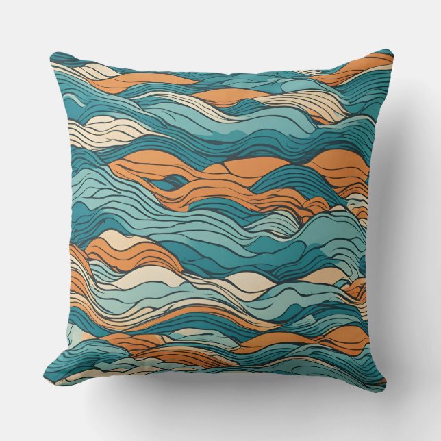 Almofada Ocean Currents: Stylized Wave Pattern (Frente)