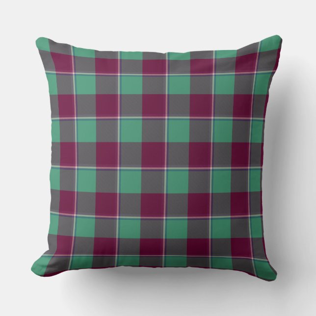 Almofada Ocean Green and Mulberry Wood Burgundy Plaid (Frente)