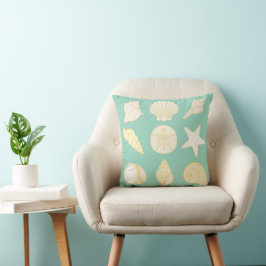 Almofada Ocean green throw pillow with seashells