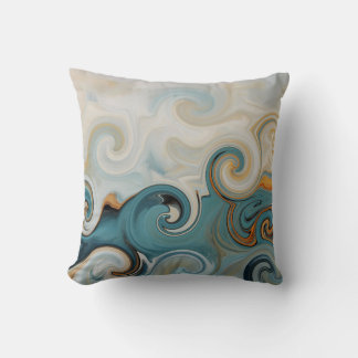 Almofada Ocean Waves Beach Teal Blue Abstrato 74