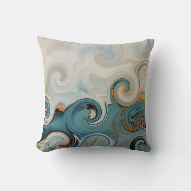 Almofada Ocean Waves Beach Teal Blue Abstrato 74 (Frente)