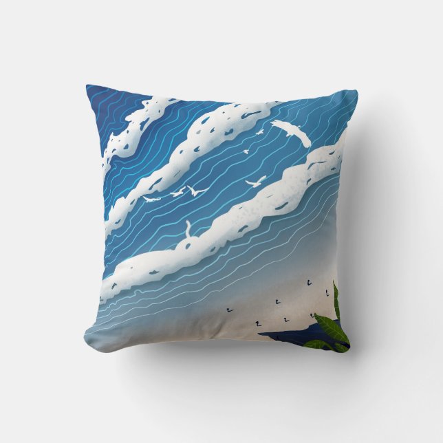 Almofada Ocean Waves Throw Pillow 🌊 Coastal Blue Cushion (Frente)