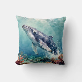 Almofada Oceanic Blue Whale Watercolor Coastal Art