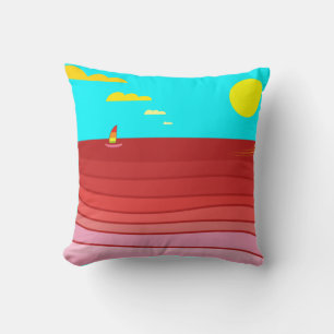 Almofada Oceano Navegante Mar Vermelho Amarelo Sol e Nuvens