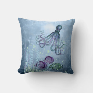 Almofada Oceano Octopus Indigo Blue Maugo Verde Submarino T