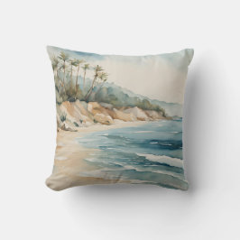 Almofada Oceano Tropical de Praia Onda Blue Beige Coastal