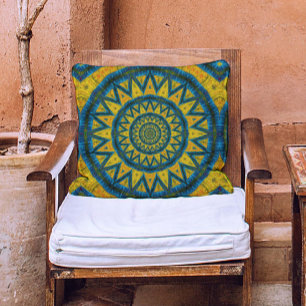 Almofada Ochre & Turquoise Bohemian Celestial Étnica