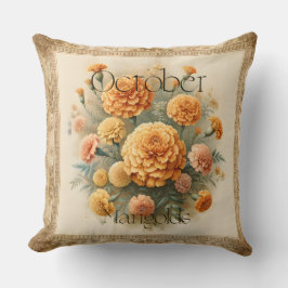 Almofada October Marigold Floral Birth Month Fall Decor