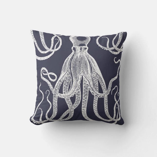 Almofada Octopus antigo em azul (Frente)