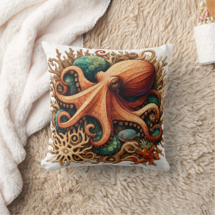 Almofada Octopus Colorido Entre Habitat de Recife de Coral