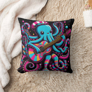 Almofada Octopus Colorido Tocando Violão Em Estilo Vibrante