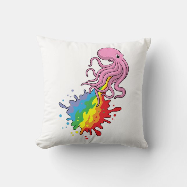 Almofada Octopus com arco-íris (Frente)