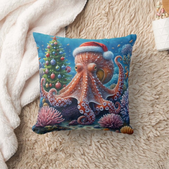 Almofada Octopus de Natal Vestindo um Chapéu Santa (Cobertor)