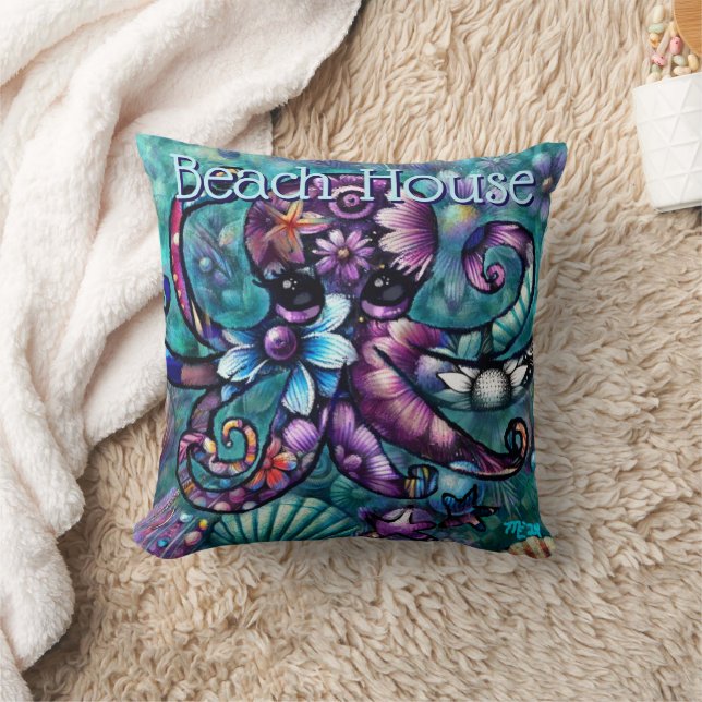 Almofada Octopus Floral Teal Roxo Azul Costeira (Cobertor)