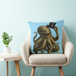 Almofada Octopus in top hat, whimsical, nautical art print 