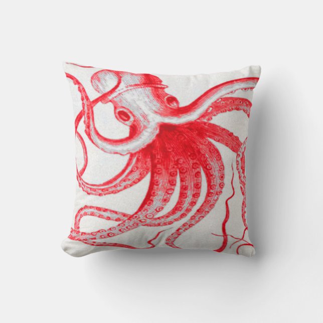 Almofada Octopus Náutico Steampunk Vintage Kraken Monster (Frente)