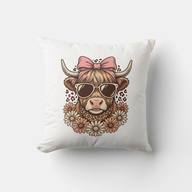 Almofada Óculos de sol de vaca das Terras Altas fofos Laço  (Frente)