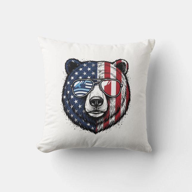 Almofada Óculos de Sol do Urso Patriota Camisa Vector Vinta (Frente)