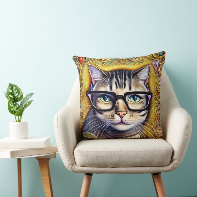 Almofada Óculos de Visto de Gato segurando um Trabalho de a (Cadeira)