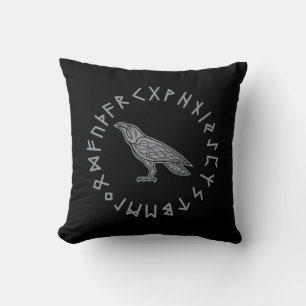Almofada Odin Raven Crow Viking Mythology corre em runic