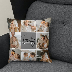 Almofada Oferta de Foto de Colagem da Família e Cinza Perso