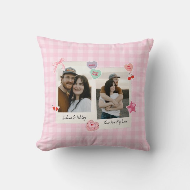Almofada Oferta de texto e fotos personalizadas do Casal em (Frente)