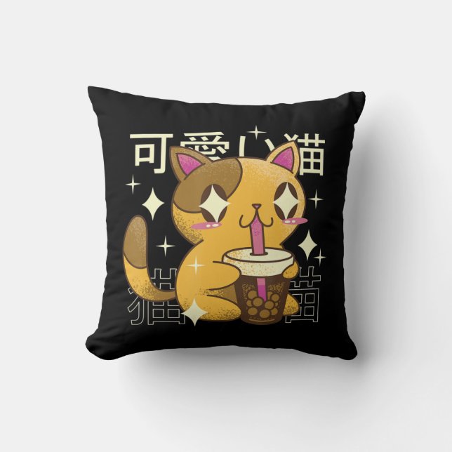 Almofada Oficial da Boba Cat Kawaii Anime Comida japonesa (Frente)