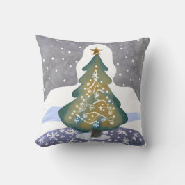 Almofada Oh Árvore de Natal | Pintura de Inverno em Aquarel