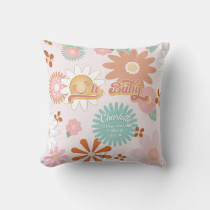 Almofada Oh Baby Daisy Flower Power Retro 60s 70s Aqua Rosa