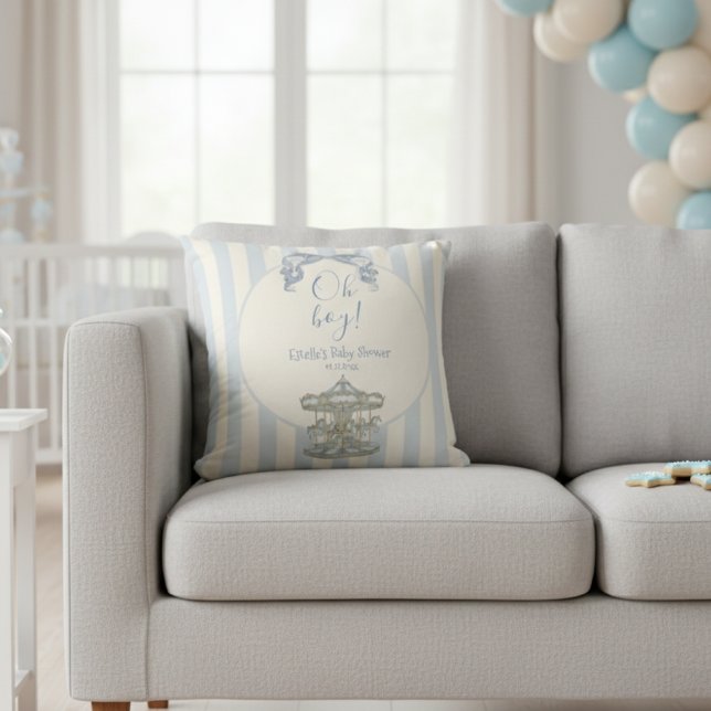 Almofada Oh Boy Blue Bow Carousel Horse Circus Baby Shower  (Criador carregado)