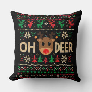 Almofada Oh Deer Ugly Christmas Sweater Throw Pillow