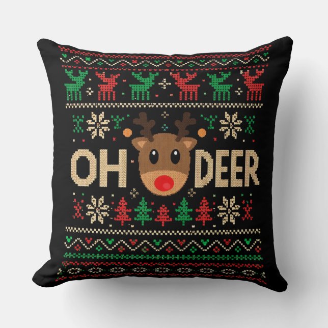Almofada Oh Deer Ugly Christmas Sweater Throw Pillow (Frente)
