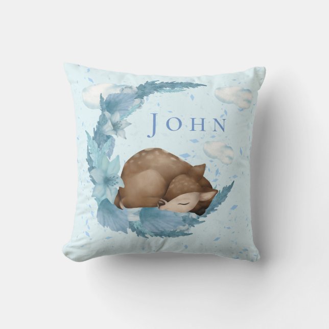 Almofada Oh, Veado e Nuvens Azuis Poeira Nursereria (Frente)