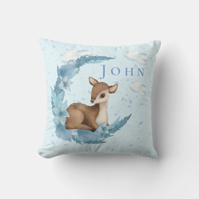 Almofada Oh, Veado e Nuvens Azuis Poeira Nursereria (Frente)