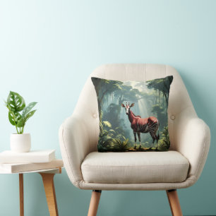 Almofada Okapi Na Floresta Tropical (Zebra Giraffe)