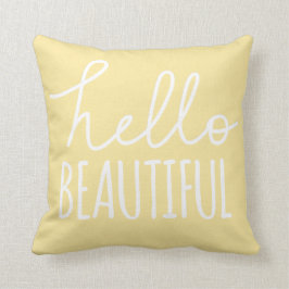 Almofada Olá! amarelo feminino lunático da tipografia